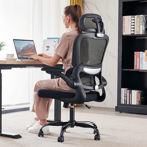 Yaheetech Office Chair Ergonomic Computer Chair Mid Back Adjustable Desk Chair with Lumbar Support Armrest, Swivel Rolling Mesh Task Gaming Chair for Home Office Work Study, Black