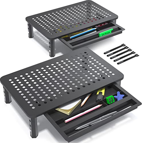 gianotter Desk Computer Monitor Stand Riser with Drawer and 2 Pen Holder, Desk Organizer, Monitor Stand for Desk, Storage for Classroom Office Supplies Decor (Black)