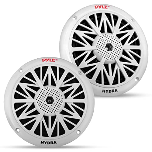 Pyle 6.5 Inch Marine Speakers (Pair) - 2-way IP-X4 Waterproof and Weather Resistant Outdoor Audio Dual Stereo Sound System with 600 Watt Power and Low Profile Design - Pyle PLMR652W (White)