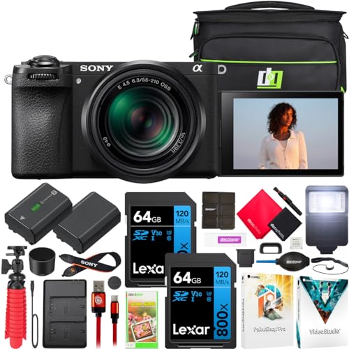 Sony a6700 Alpha APS-C Mirrorless Camera 26MP 4K Body with 55-210mm Lens Kit ILCE-6700 Bundle with Deco Gear Photography Bag + Flash + Extra Battery + Dual Charger + Software & Deluxe Accessories Kit