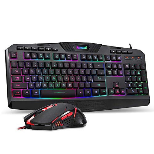Rii RK400 RGB Gaming Keyboard and Mouse Combo ,Wired Mechanical Feel 3-LED Backlit Keyboard,104 Keys USB Ergonomic Wrist Rest Keyboard,6 Button RGB Mouse for Windows Gamer Desktop, Computer (Black)