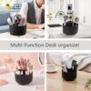 Office Desk Accessories, Black Office Supplies 360°Pen Holder Desk Organizers and Accessories with Tape Dispenser, Stapler, Staple Remover, 1000 Staples, Tape, Clips Set, Ruler, Scissor, Pen - Image 2