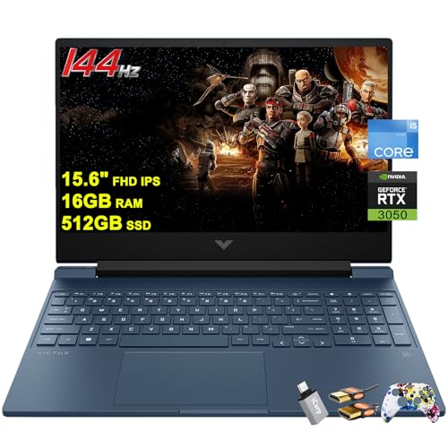HP Victus 15 Gaming Laptop 15.6” FHD IPS Anti-Glare 144Hz Intel 8-core i5-12450H (Beat i7-11800H) 16GB RAM 512GB SSD GeForce RTX 3050 Backlit B&O Fast Charging Win11 w/ICP Accessory