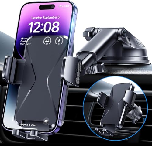 Ossvaln Cell Phone Car Mount [Upgraded - Super Suction Power] Car Holder for Phone 3-in-1 Universal Phone Holder for Car Vent Phone Mount 360° Car Holder Phone for iPhone Android Smartphones