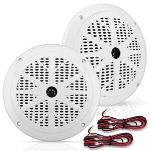 Pyle 6.5 Inch Marine Speakers (Pair) - 2-way IP-X4 Waterproof and Weather Resistant Outdoor Audio Dual Stereo Sound System with 600 Watt Power and Low Profile Design - Pyle PLMR652W (White)