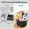 Office Desk Accessories, Black Office Supplies 360°Pen Holder Desk Organizers and Accessories with Tape Dispenser, Stapler, Staple Remover, 1000 Staples, Tape, Clips Set, Ruler, Scissor, Pen - Image 5