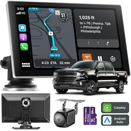 Portable Apple Carplay Screen for Car, 9" Wireless Apple Carplay & Android Auto,4K Dash Cam,1080p Backup Camera DVR,Car Audio Receivers GPS Navigation Mirror Link, Bluetooth,FM, Siri