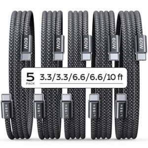 USB Type C Cable 5pack (3/3/6/6/10FT) Fast Charging 3.1A Quick Charge USB A to USB Type C Charger Cord for Samsung Galaxy S20 S10 S9 S8 A73 A51 A13, Note 20 10, LG G8 G7 Controller-Blue