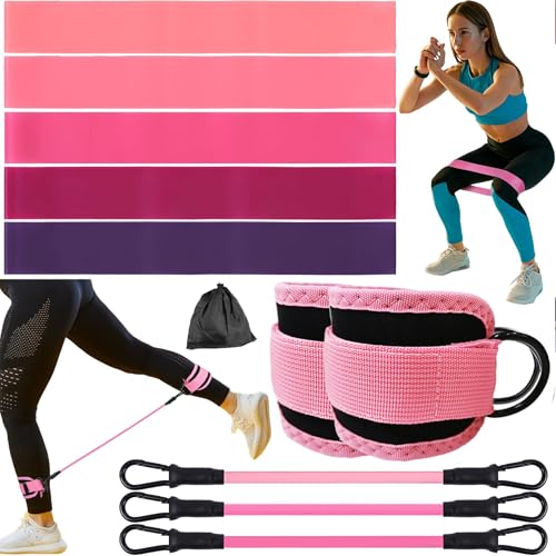 Ankle Resistance Bands with Cuffs, Home Gym Workout Equipment, Lifting Glute Butt Exercise Equipment for Women, Ankle Weights Fitness Band Set (11 Set)