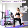 Mythinglogic Yoga Mat Storage Racks for Home, Gym Rack for Dumbbells Kettlebells Foam Roller, Yoga Strap and Resistance Bands, Workout Equipment Organizer With Hooks and Wheels - Image 7