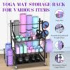Mythinglogic Yoga Mat Storage Racks for Home, Gym Rack for Dumbbells Kettlebells Foam Roller, Yoga Strap and Resistance Bands, Workout Equipment Organizer With Hooks and Wheels - Image 2