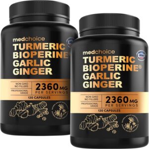 MEDCHOICE 4-in-1 Turmeric & Garlic Supplement with BioPerine® – Golden Wellness Blend for Joint Comfort, Muscle Recovery & Immune Support – 2360 mg Turmeric Curcumin, Ginger & Garlic – 120 Capsules