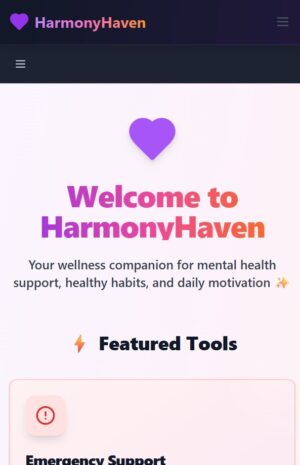 Harmony Haven App Dashboard for Teen Wellness